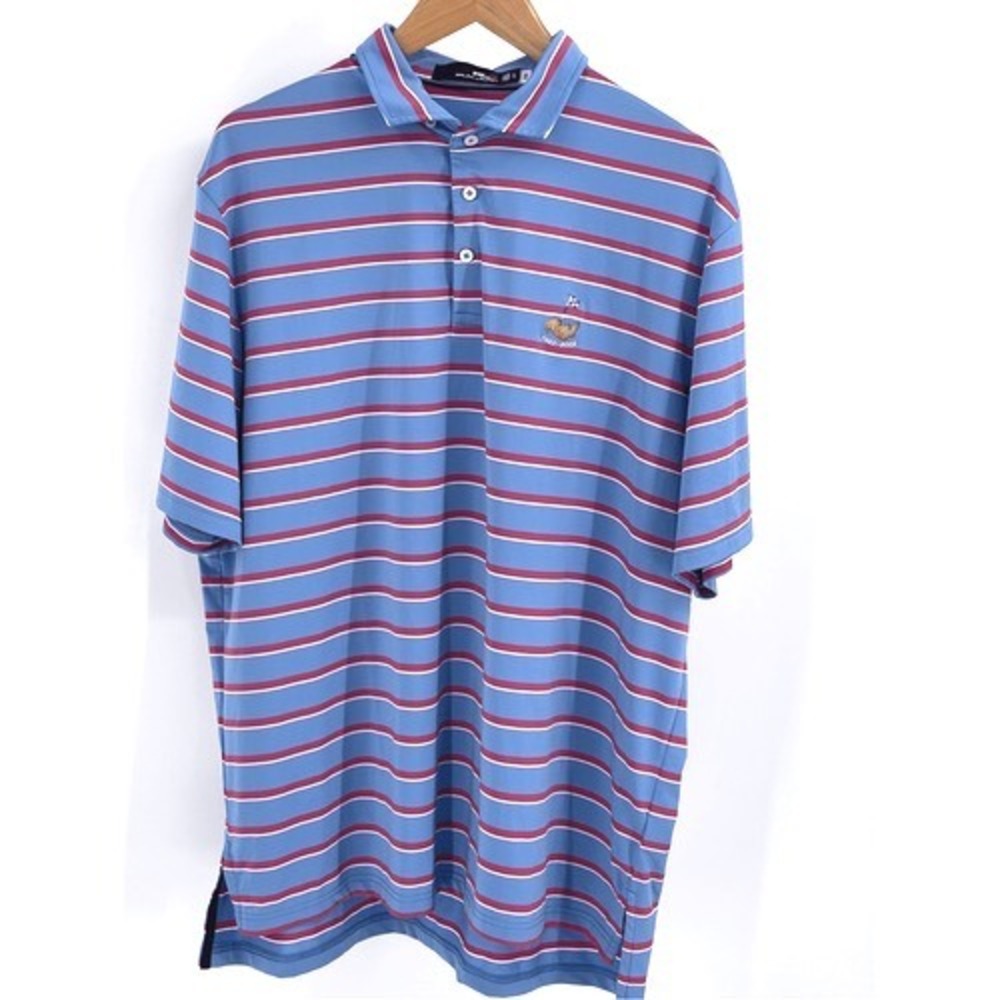 Polo Ralph Lauren RLX Polo Shirt Golf Men XL Stripes Blue Pink Short Sleeve